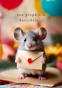 Verjaardagskaart met lief muisje piepklein berichtje ballon