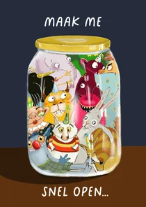 Verjaardagskaart met monsters in een pot