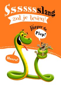 Verjaardagskaart met slang en muis