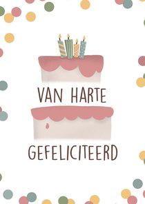 Verjaardagskaart met taart en confetti