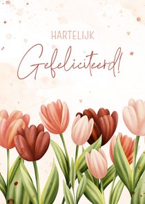 Verjaardagskaart met tulpen, hartjes en waterverf