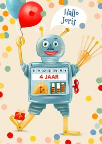 Verjaardagskaart met zwaaiende robot