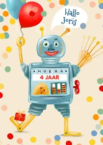 Verjaardagskaart met zwaaiende robot