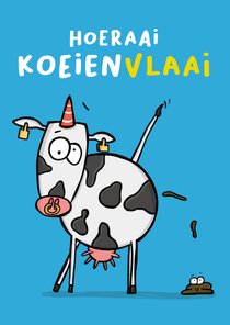 Verjaardagskaart poepende koe