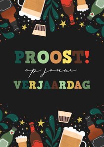 Verjaardagskaart proost op jouw verjaardag met drankjes