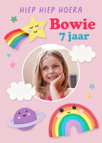 Verjaardagskaart regenboog en vallende ster met foto