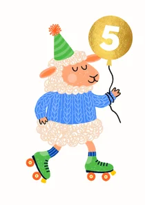 Verjaardagskaart schaap feestmuts groen blauw