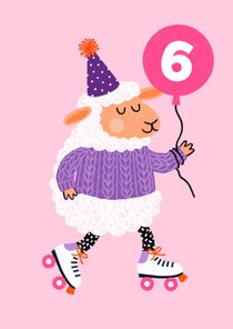 Verjaardagskaart schaap feestmuts roze