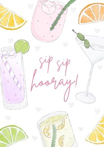 Verjaardagskaart sip sip hooray met cocktails