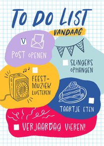 Verjaardagskaart To Do List voor de jarige 