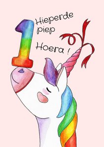 Verjaardagskaart unicorn 1 jaar