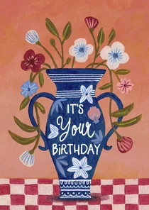Verjaardagskaart vaas met bloemen modern