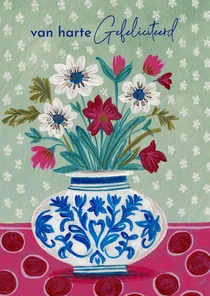  Verjaardagskaart vaas met boeket met bloemen