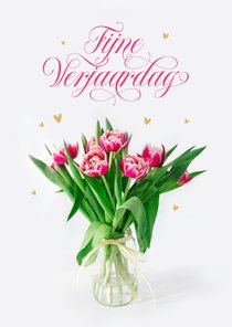 Verjaardagskaart vaas tulpen bloemen stijlvol verjaardag