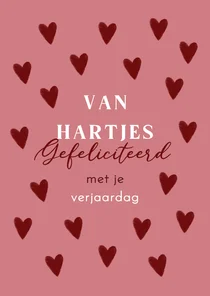 Verjaardagskaart van hartjes gefeliciteerd roze