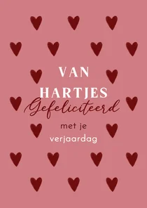 Verjaardagskaart van hartjes gefeliciteerd roze