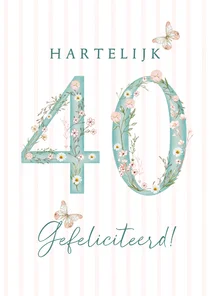 Verjaardagskaart veertig met bloemen in pastel