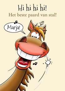 Verjaardagskaart voor de paardenliefhebber een lachend paard