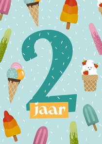 Verjaardagskaart voor een 2-jarige met heel veel ijsjes