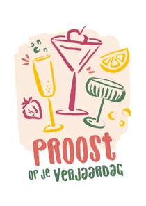 Verjaardagskaart vrolijke cocktails proost