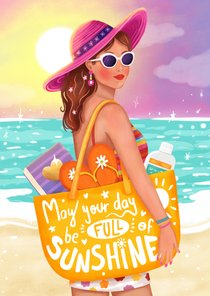 Verjaardagskaart vrouw op het strand zomer zonnebril