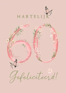 Verjaardagskaart zestig met bloemen in pastel