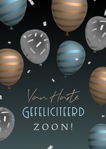 Verjaardagskaart zoon stijlvol feestelijk 3d ballonnen