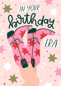 Verjaardagskaartje cowboylaarzen in your birthday era ster