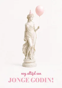Verjaardagskaartje grappig klassiek standbeeld met ballon