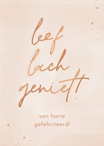 Verjaardagskaartje leef lach geniet lichtroze met koper