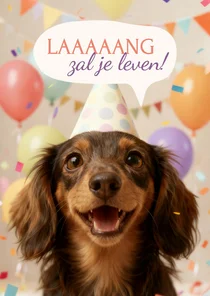 Verjaardagskaartje teckel laaang zal je leven ballonnen