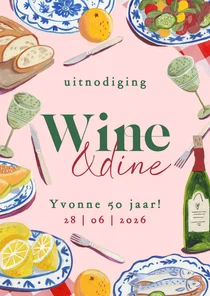 Verjaardagsuitnodiging Wine & Dine 50 jaar dinerfeest