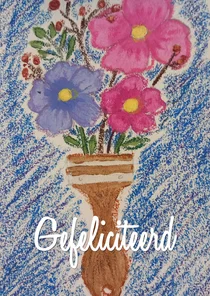 Verjaarsdagkaart kwast met bloemen