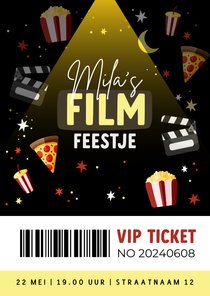 VIP ticket filmfeestje pizza popcorn en sterren