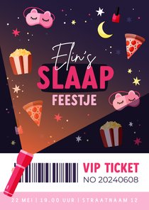 VIP ticket slaapfeestje makeup slaapmaskers en sterren