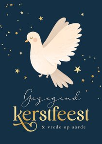 Vredesduif op christelijke kerstkaart sterren goud 