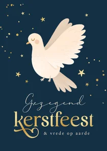 Vredesduif op christelijke kerstkaart sterren goud