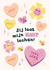 Vriendschapskaart met tekst 'jij laat mijn hart lachen'