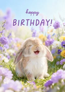 Vrolijk lente verjaardagskaartje met konijn 'hoppy birthday'