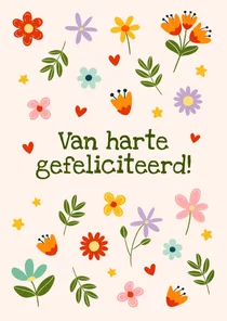 Vrolijke felicitatiekaart met bloemenpatroon