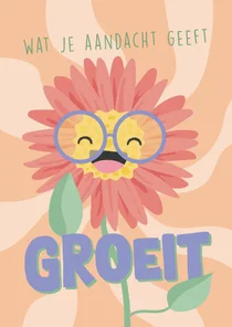 Vrolijke kaart met illustratie van een lachende zonnebloem