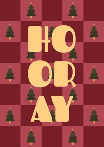 Vrolijke kerst verjaardagskaart hooray blokjespatroon