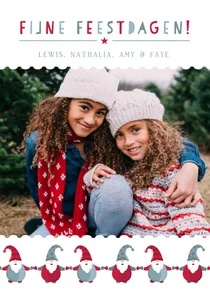 Vrolijke kerstkaart met eigen foto en kerstkabouters