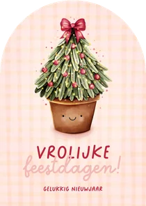 Vrolijke kerstkaart met kerstboom in boogvorm