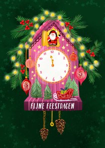 Vrolijke kerstkaart met koekoeksklokje met kerstman