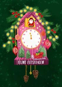 Vrolijke kerstkaart met koekoeksklokje met kerstman