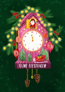 Vrolijke kerstkaart met koekoeksklokje met kerstman