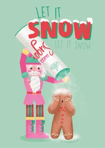 Vrolijke kerstkaart met notenkraker en gemberkoek mannetje