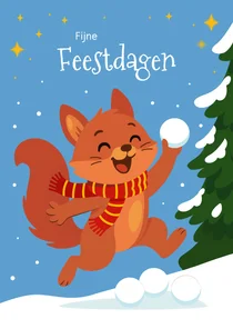 Vrolijke kerstkaart met sneeuwbal gooiende vos!
