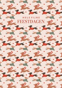 Vrolijke kerstkaart met teckeltjes en hartjes